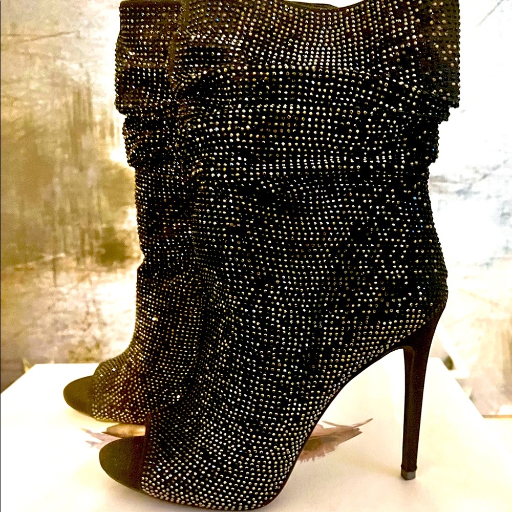 Black Sequin Slouch Boot